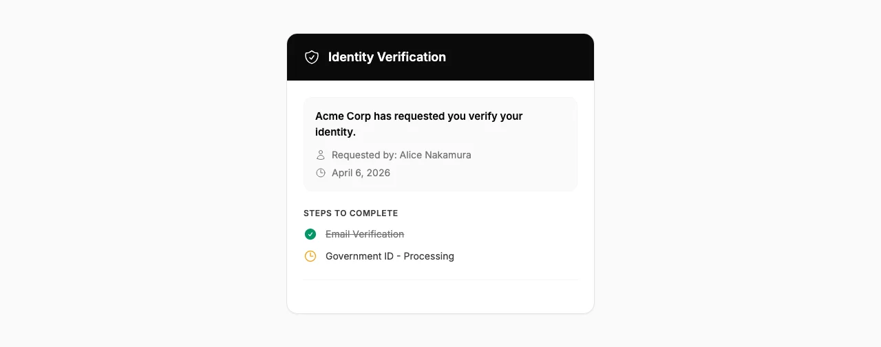 Subject-facing verification page with step checklist